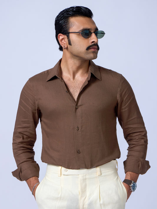 Solid Brown Cotton Men Formal Shirt