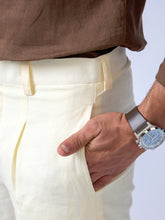 Classic Straight Fit Cream Linen Pants for Men