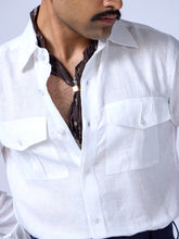 White Solid Linen Slim Fit Shirt