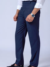 Sharp Tailored Navy Blue Pinstripe Trousers For Men