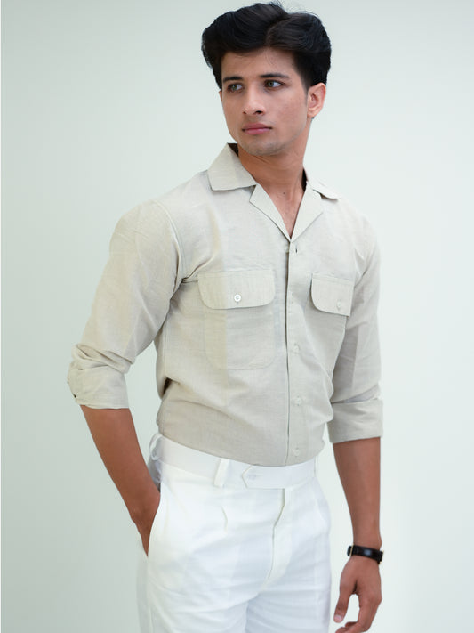 Beige Twin Pocket Shirt for Men