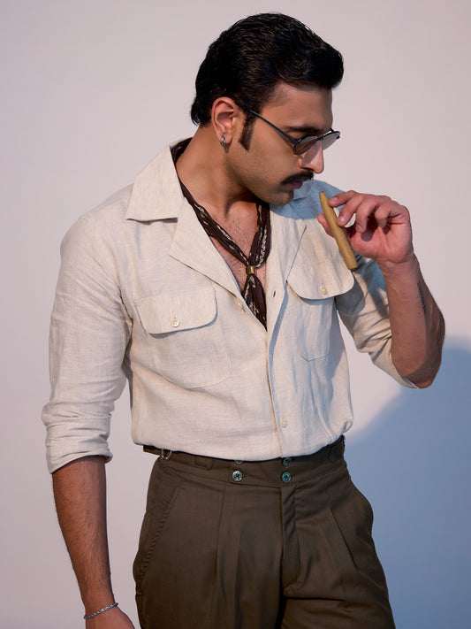 Premium Solid Beige Linen Shirt for Men