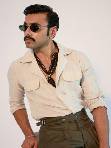 Premium Solid Beige Linen Shirt for Men