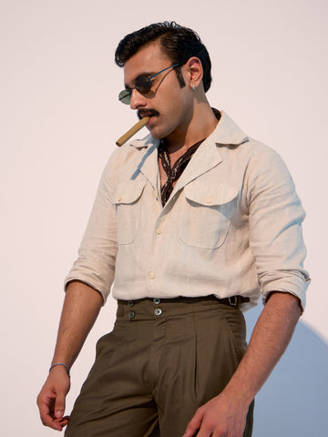 Premium Solid Beige Linen Shirt for Men