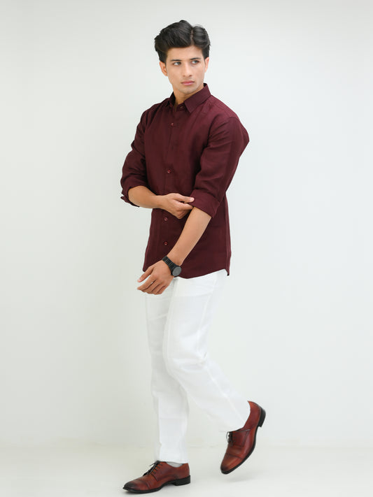 Classic Maroon Linen Shirt for Men