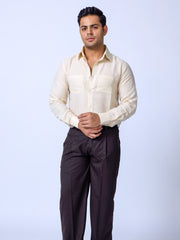 Pure Linen Cream Slim Formal Shirt
