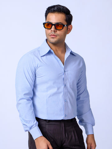 Blue Slim Fit Cotton Formal Shirt