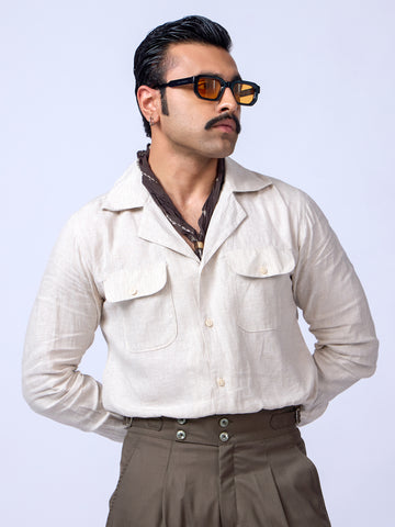 Premium Solid Beige Linen Shirt for Men