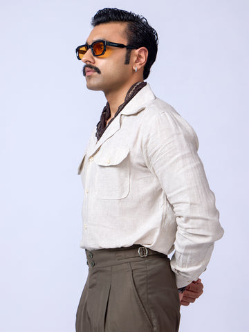 Premium Solid Beige Linen Shirt for Men