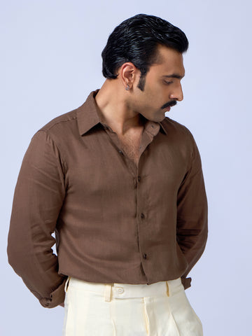 Solid Brown Cotton Men Formal Shirt