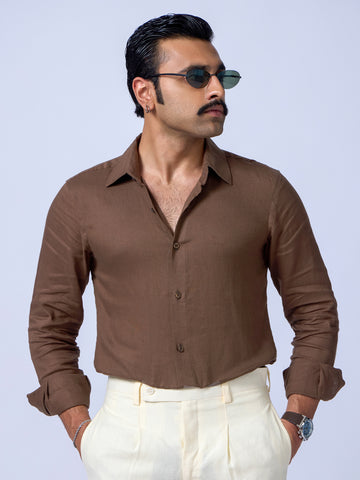 Solid Brown Cotton Men Formal Shirt