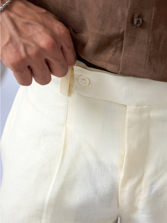 Classic Straight Fit Cream Linen Pants for Men