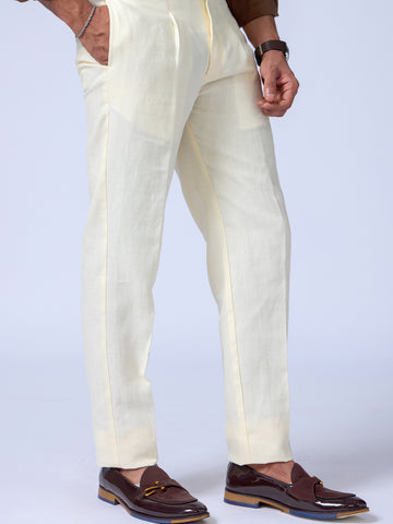 Classic Straight Fit Cream Linen Pants for Men