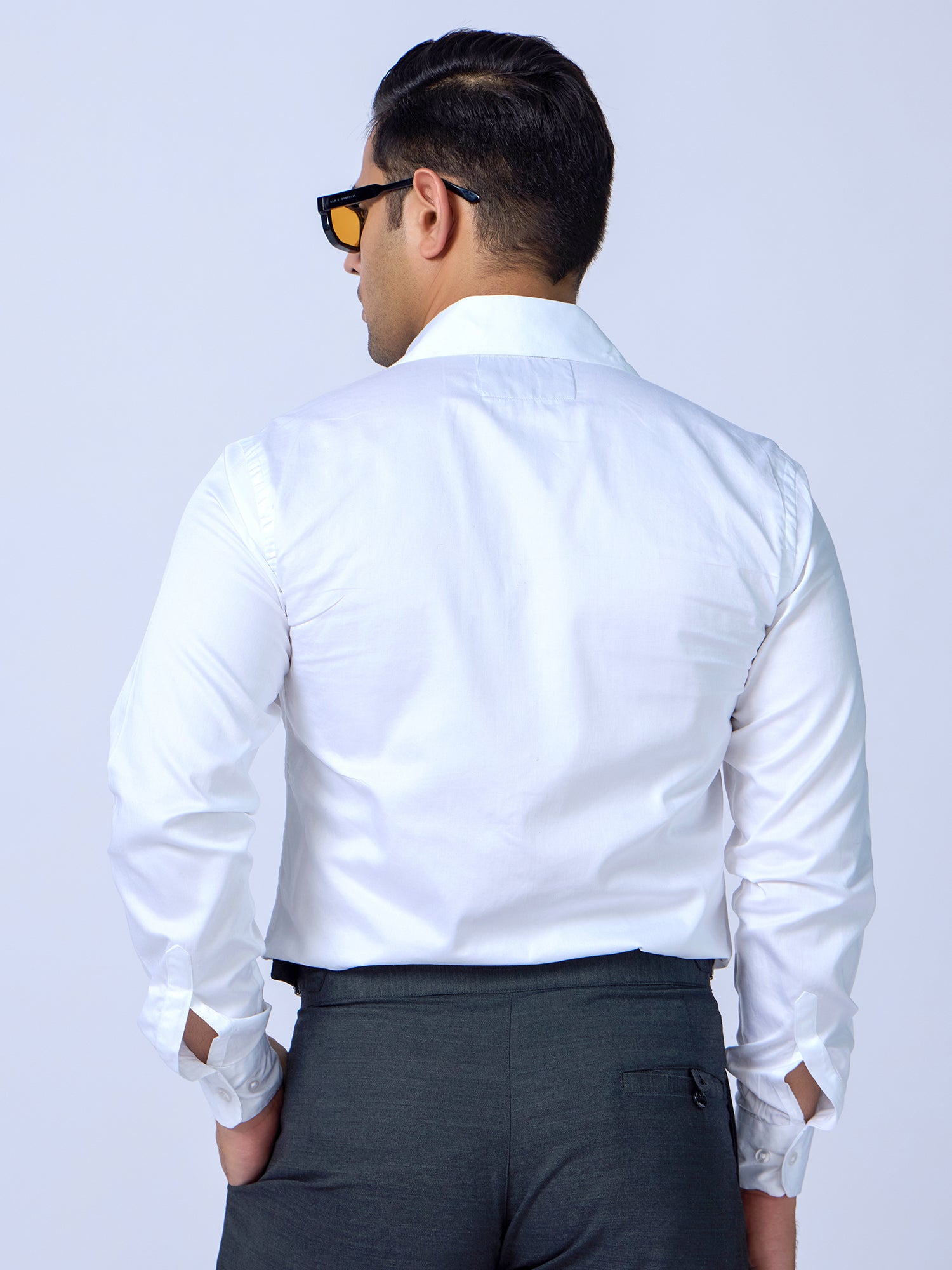 Solid White Cotton Men Slim Fit Shirt