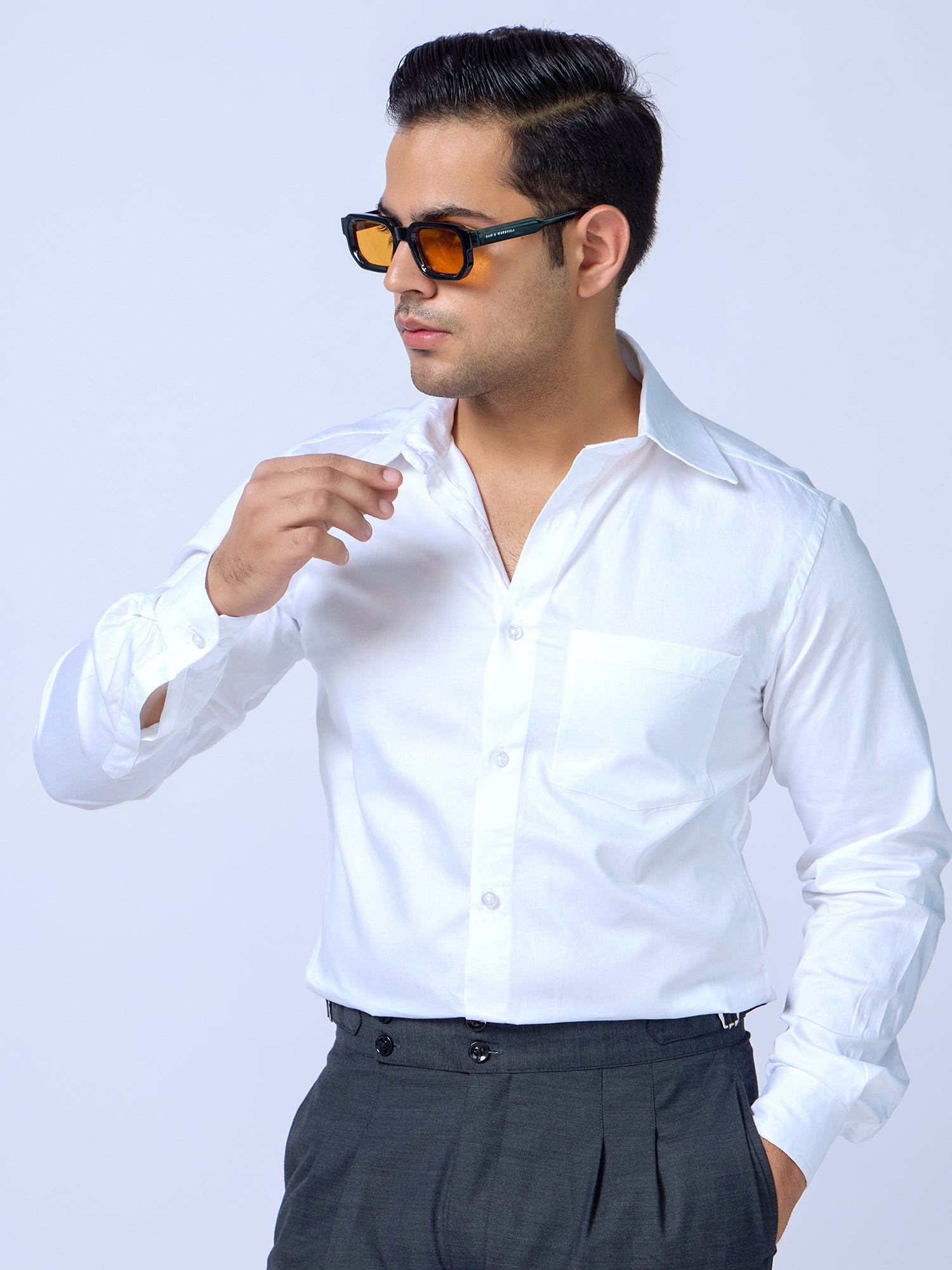 Solid White Cotton Men Slim Fit Shirt