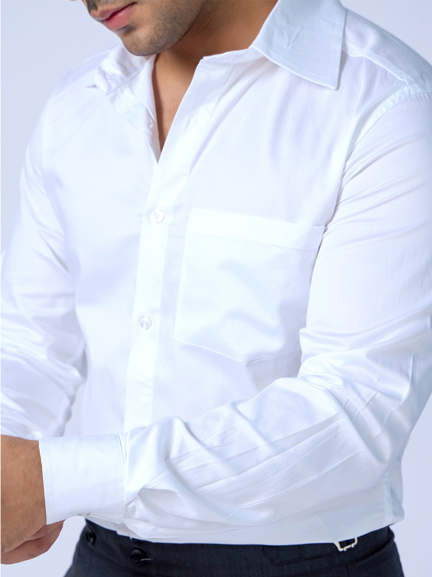 Solid White Cotton Men Slim Fit Shirt