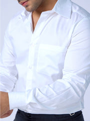 Solid White Cotton Men Slim Fit Shirt