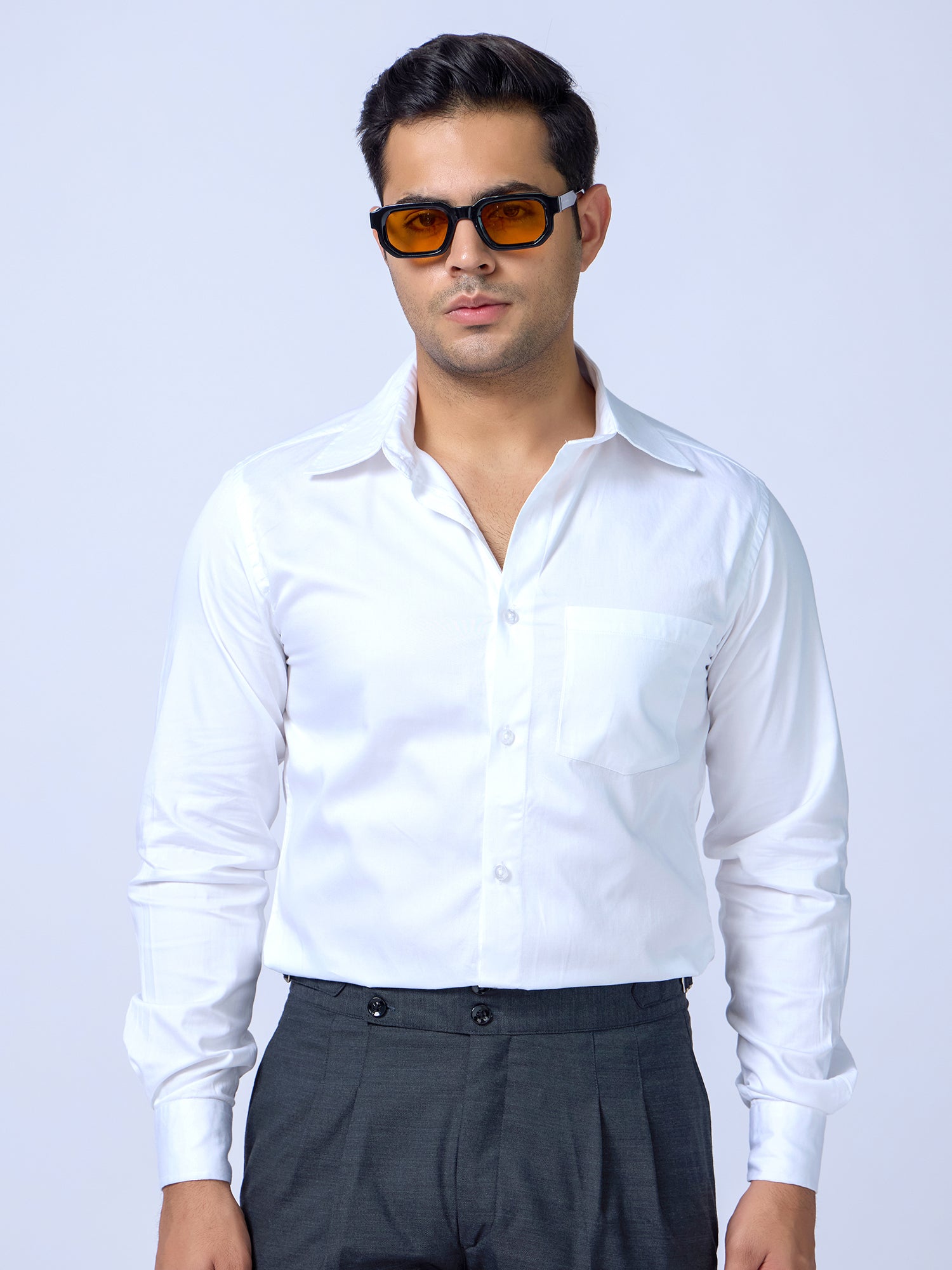 Solid White Cotton Men Slim Fit Shirt