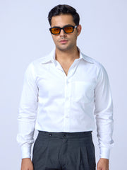 Solid White Cotton Men Slim Fit Shirt