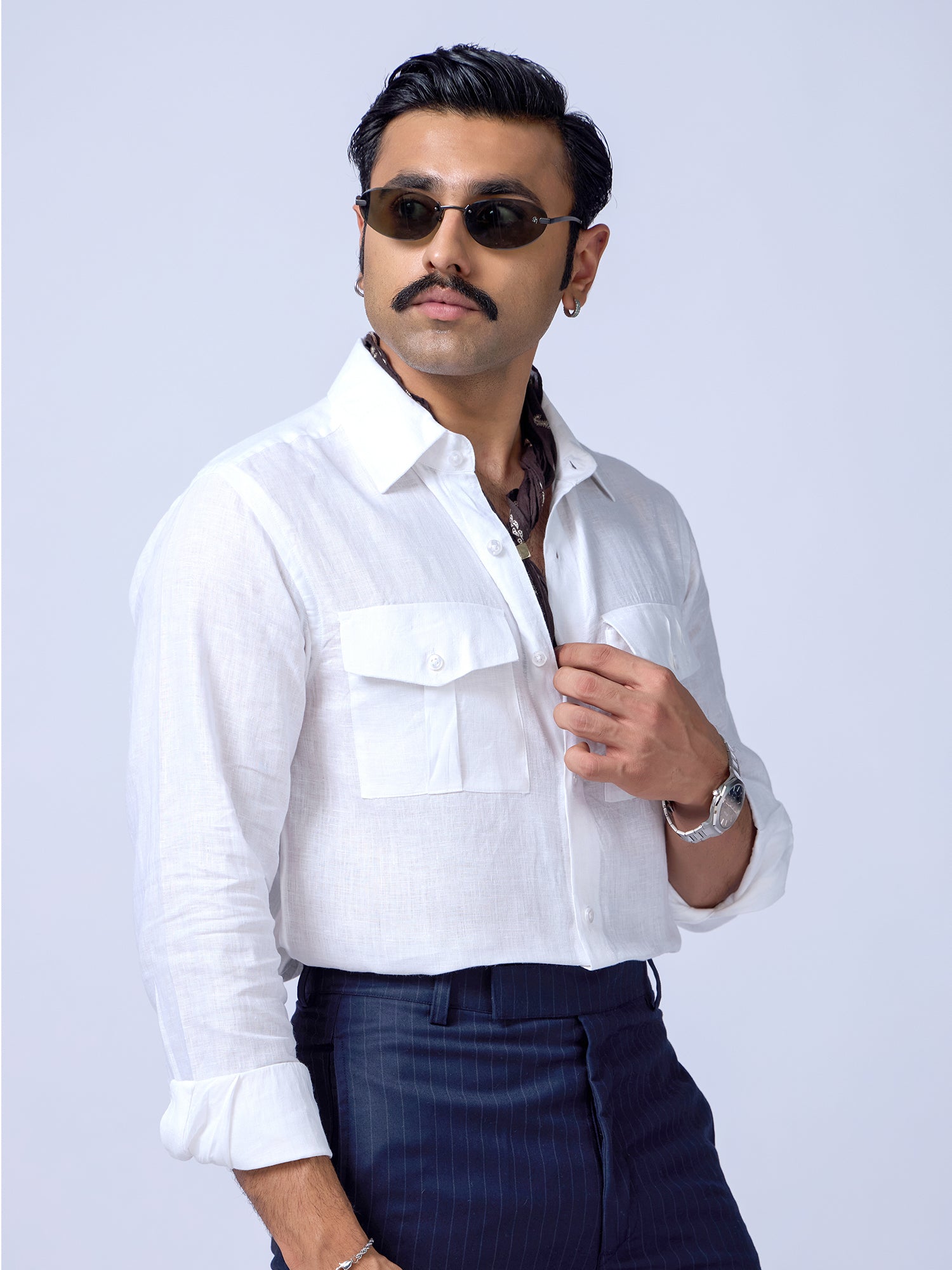 White Solid Linen Slim Fit Shirt