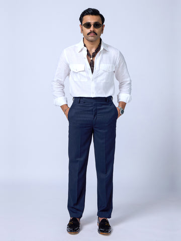 White Solid Linen Slim Fit Shirt