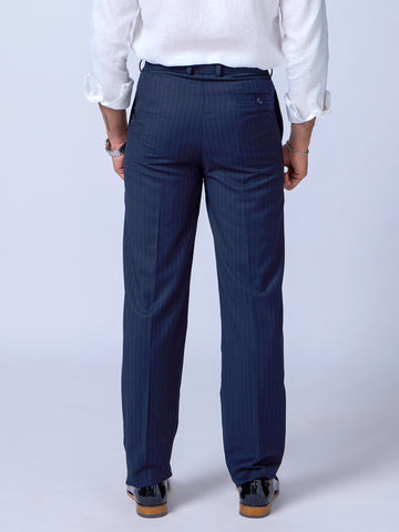 Sharp Tailored Navy Blue Pinstripe Trousers For Men