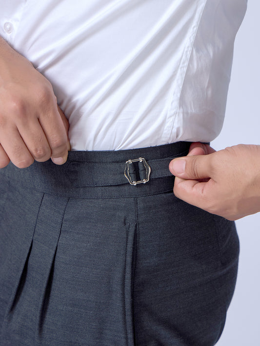 Modern Men Grey Cotton Pleated Trousers