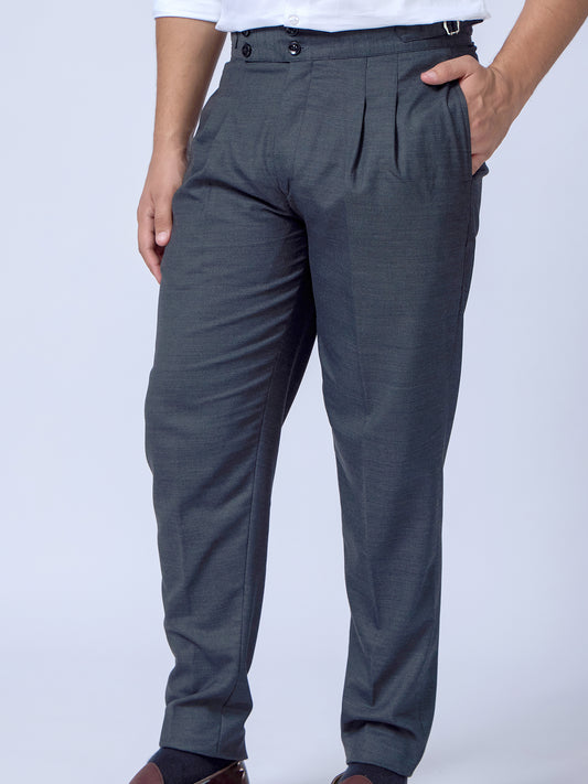 Modern Men Grey Cotton Pleated Trousers