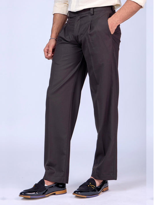 Coffee Brown Men Slim Fit Trousers In Cotton