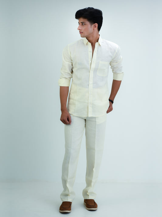 Men's Cream Linen Blend Co-Ord Set