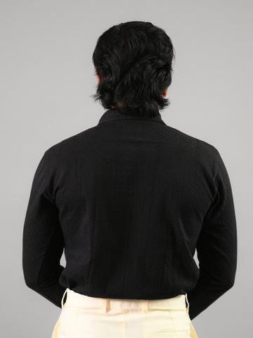 Black knitted Cotton T-Shirt With Half-Zip