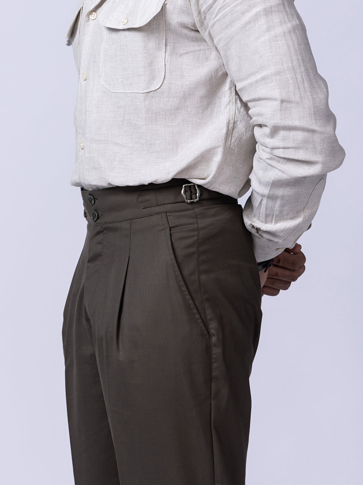 Olive Green Straight Fit Cotton Trousers