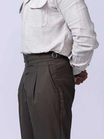 Olive Green Straight Fit Cotton Trousers