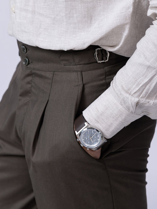 Olive Green Straight Fit Cotton Trousers