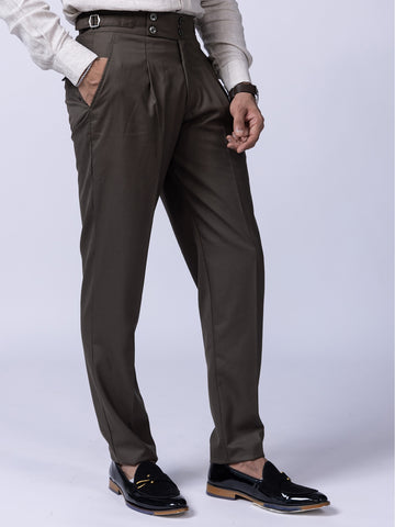 Olive Green Straight Fit Cotton Trousers