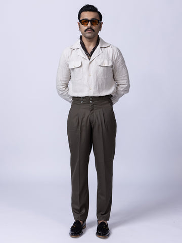 Olive Green Straight Fit Cotton Trousers