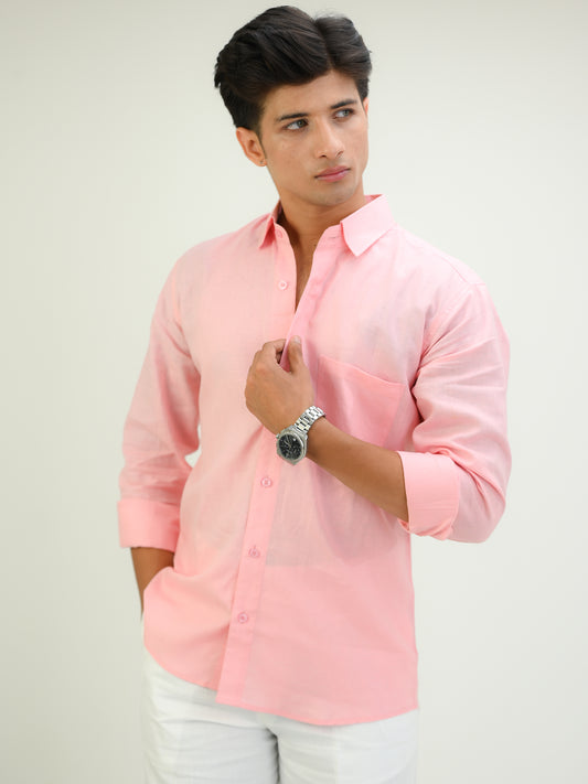 Men's Pink Cotton Linen Casual Shirt