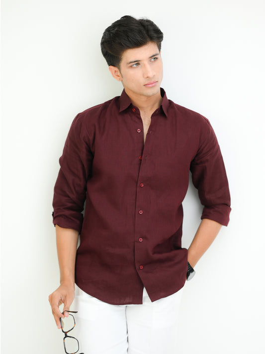 Classic Maroon Linen Shirt for Men