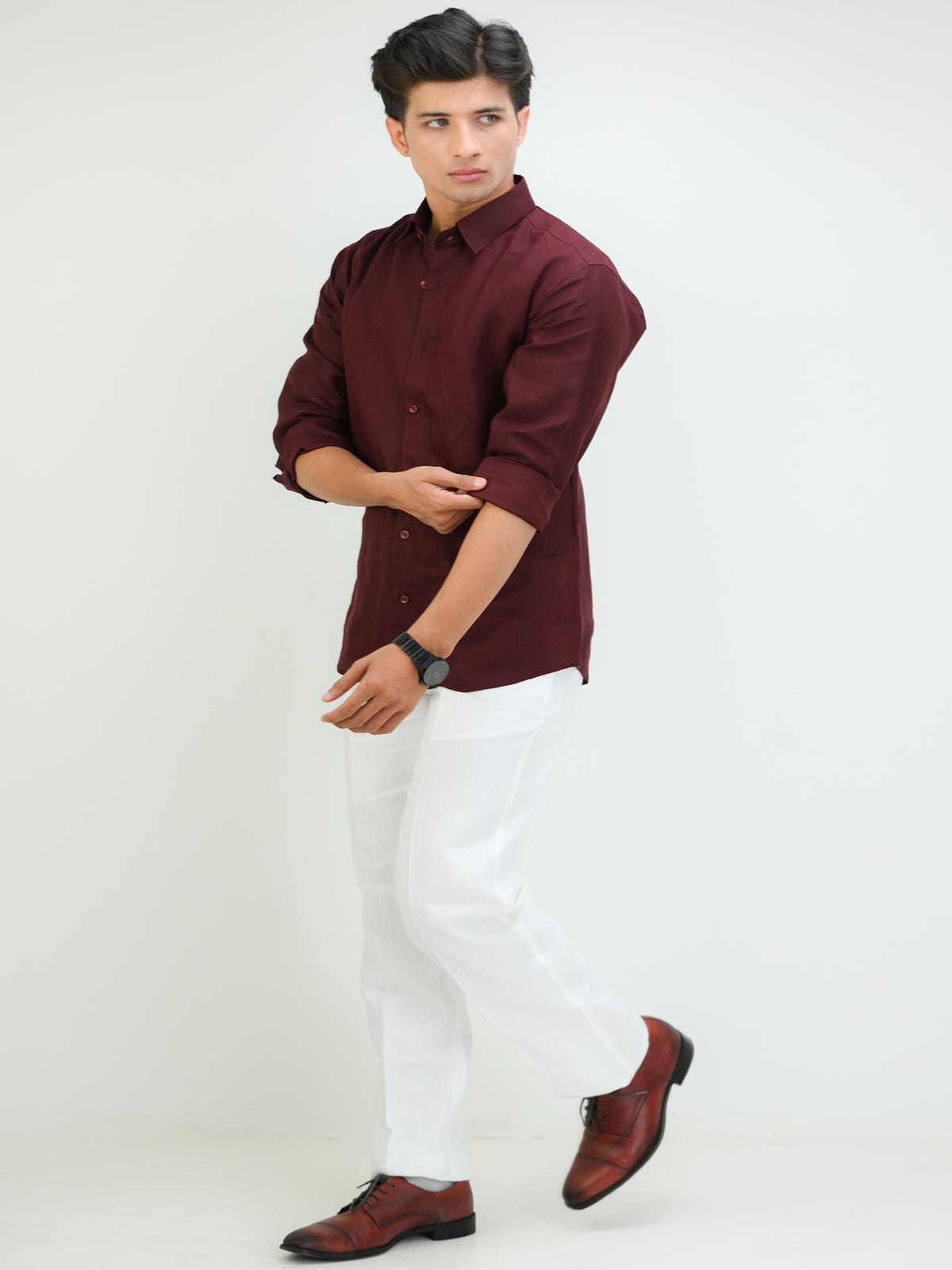 Classic Maroon Linen Shirt for Men