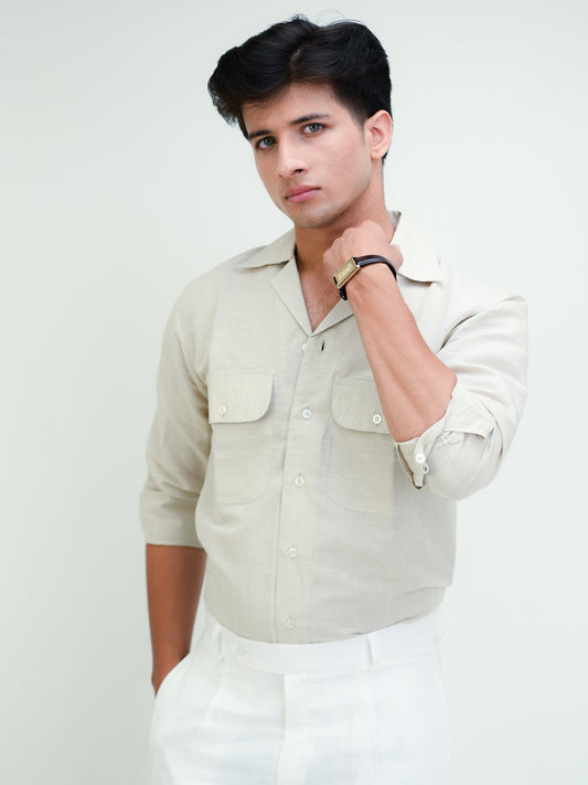 Beige Twin Pocket Shirt for Men