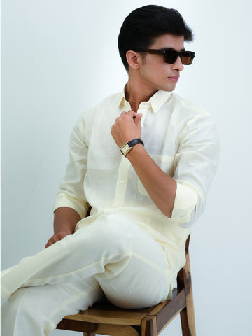 Men's Cream Linen Blend Co-Ord Set