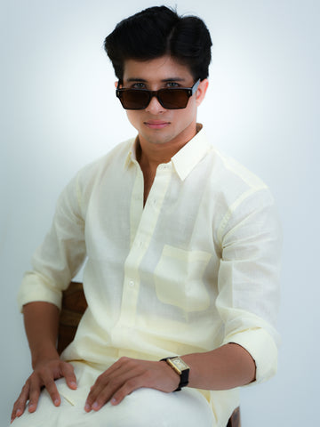 Men's Cream Linen Blend Co-Ord Set