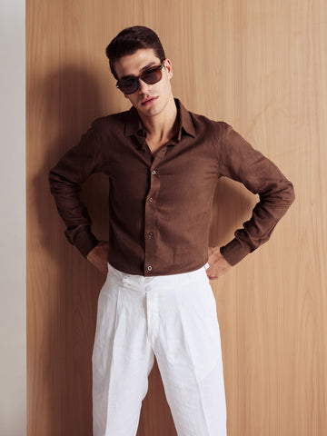 Solid Brown Cotton Men Formal Shirt