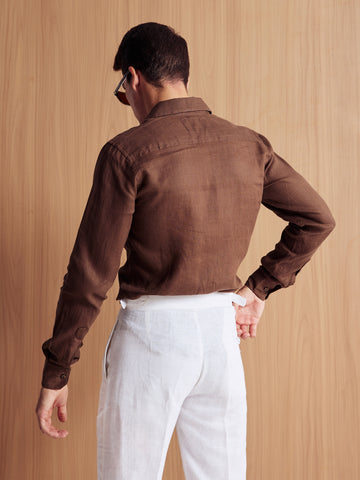 Solid Brown Cotton Men Formal Shirt