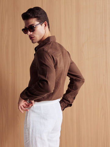 Solid Brown Cotton Men Formal Shirt