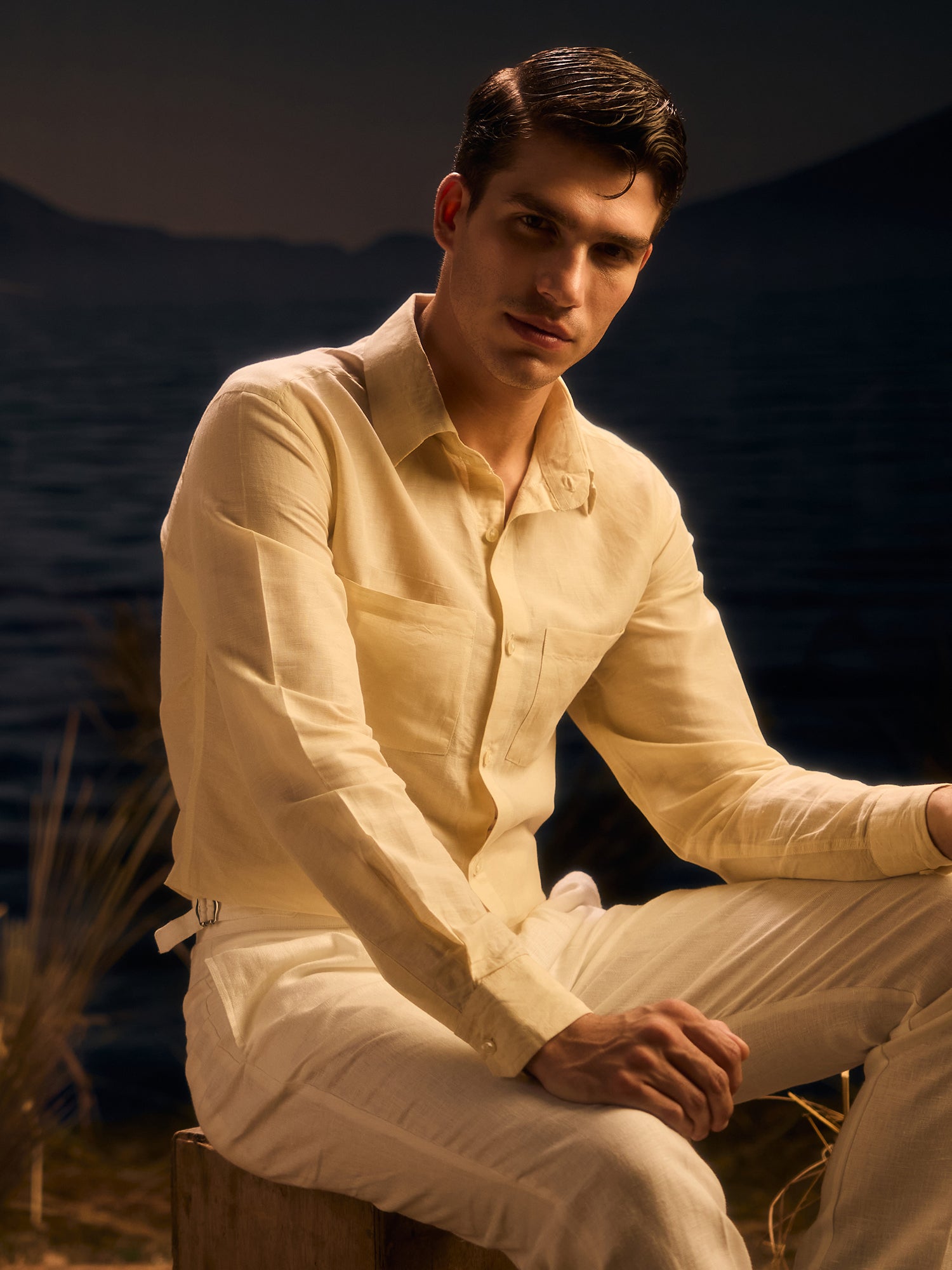 Pure Linen Cream Slim Formal Shirt