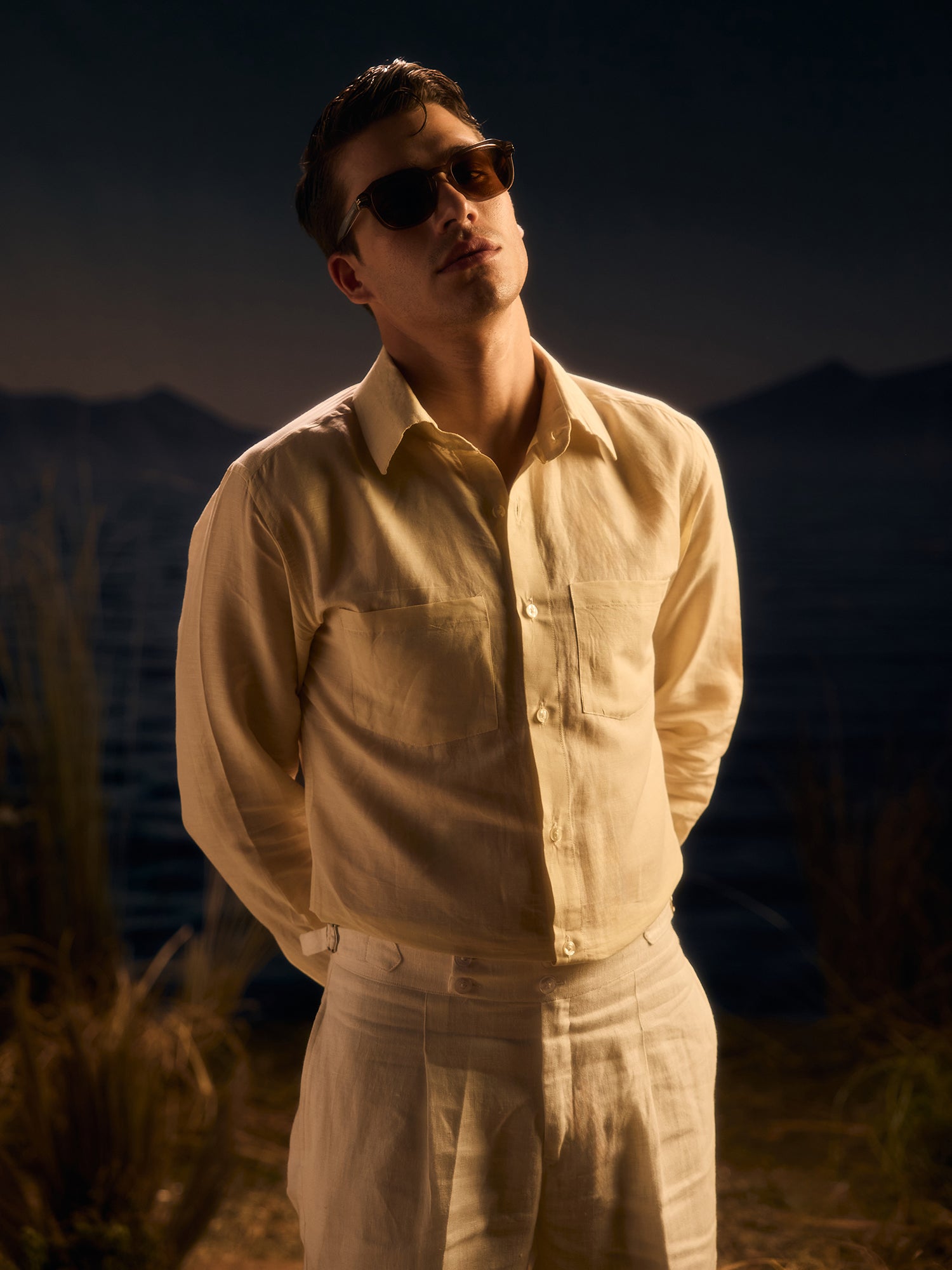 Pure Linen Cream Slim Formal Shirt