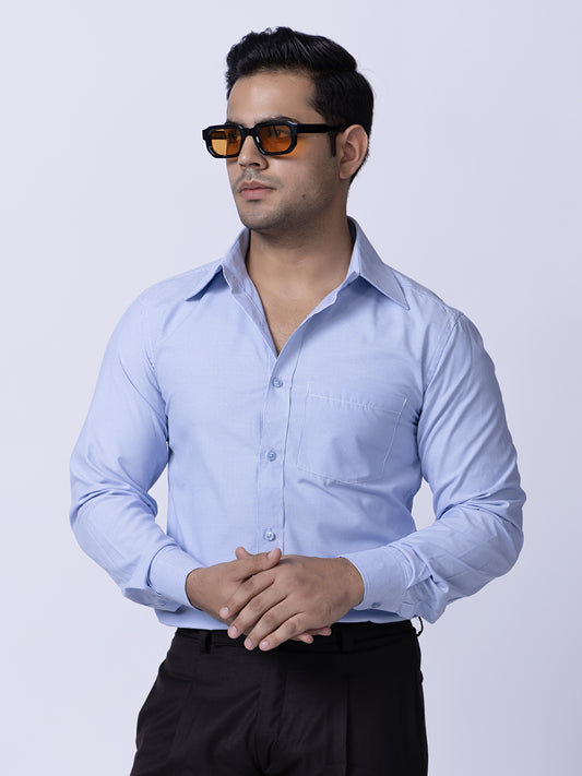 Blue Slim Fit Cotton Formal Shirt