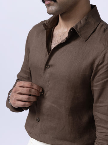 Solid Brown Cotton Men Formal Shirt