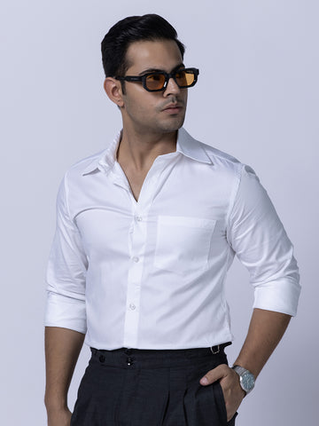Solid White Cotton Men Slim Fit Shirt